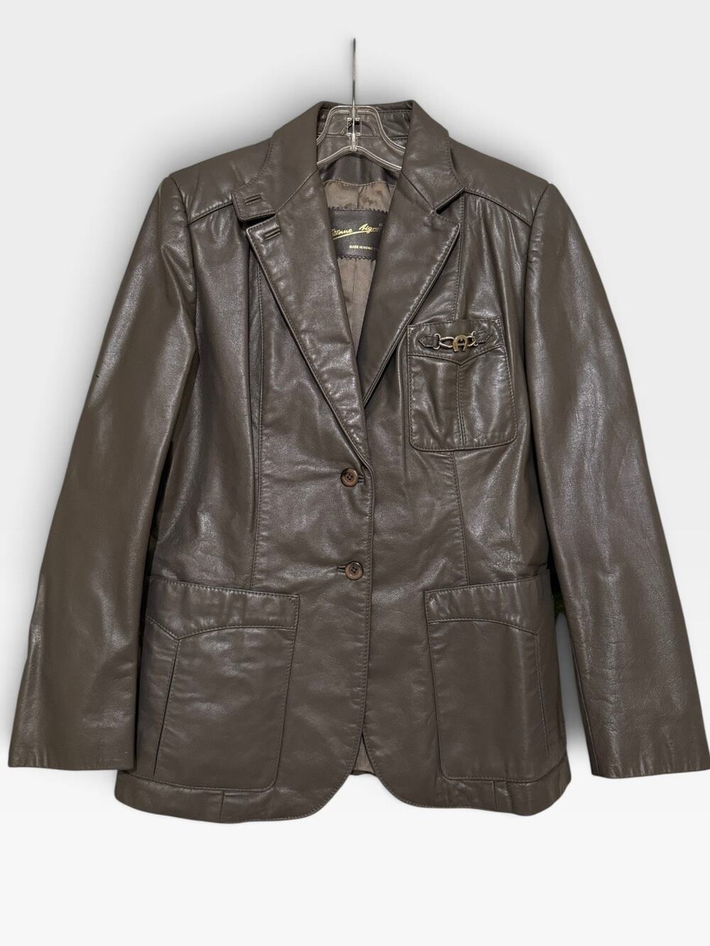 Vintage 70s ETIENNE AIGNER Womens (Modern) 8 Leather Blazer Jacket Button GRAY